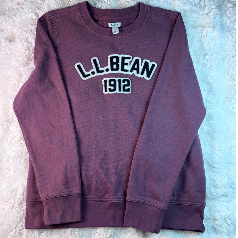 LL Bean 1912 Chenille Patch Logo Crewneck Sweatshirt Plum Purple Sizw Small A12